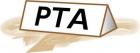 机の上に置いているPTAと書かれた札のイラスト