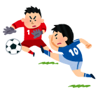 青色のユニフォームを着た選手が蹴ったボールを受けようとしているキーパーのイラスト