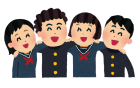 4名の生徒たちが肩を組んで笑っているイラスト