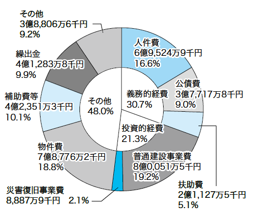 歳出の円グラフ。詳細は以下。