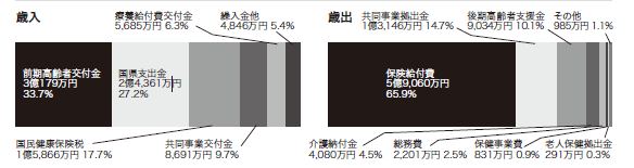 国民健康保険特別会計 歳入と歳出のグラフ。詳細は以下